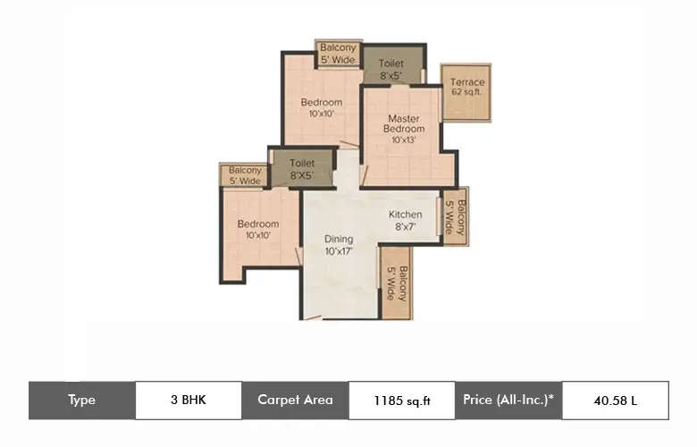 Floor plan for 3 BHK