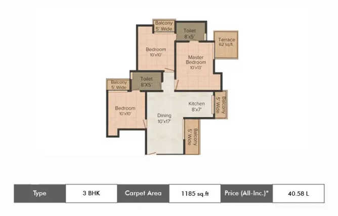 Amrapali Tropical Garden Techzone IV Greater Noida W - Floor plan 3 BHK 1185 Sq.ft