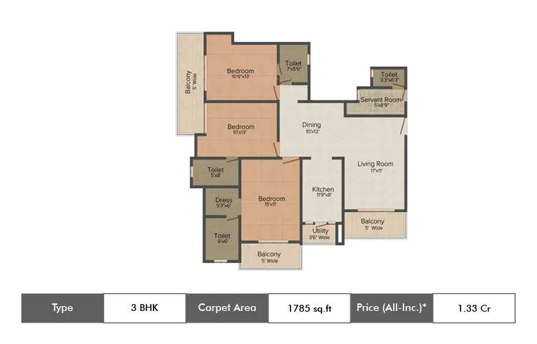 Floor plan for 3 BHK