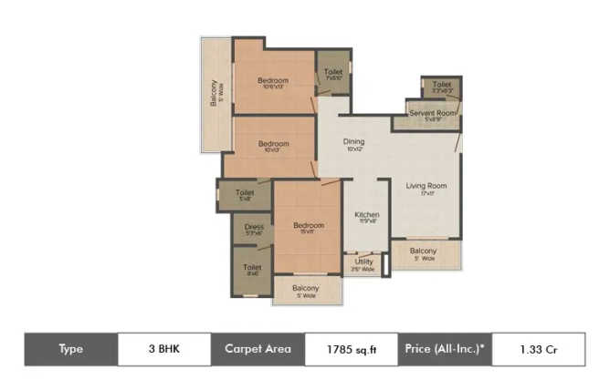 Amrapali Eden Park Sector 50 - Floor plan 3 BHK 1785 Sq.ft
