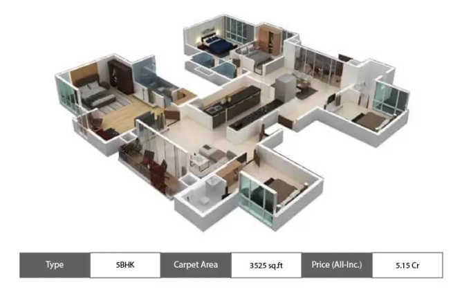 Puravankara Somerset House Guindy - Floor plan 5 BHK 3525 Sq.ft
