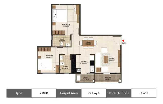 Concorde Spring Meadows Hesaraghatta - Floor plan 2 BHK 747 Sq.ft