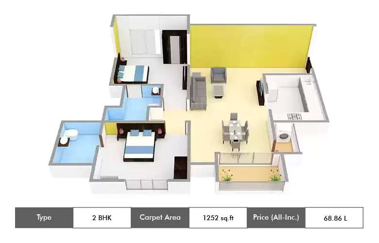 Floor plan for 2 BHK