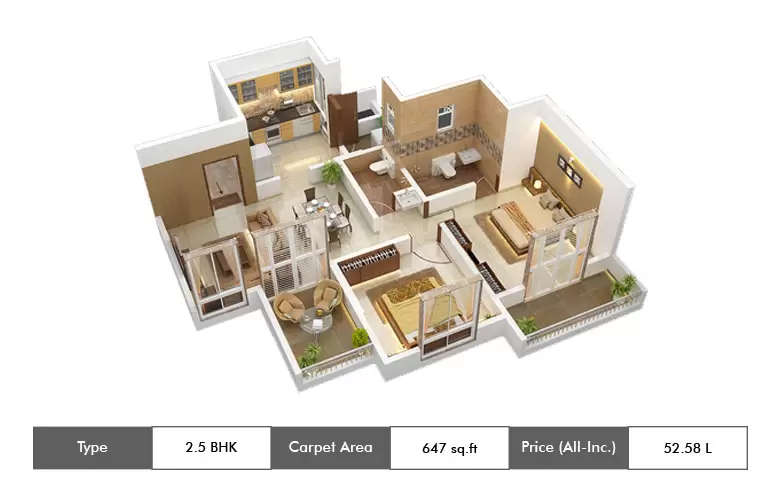 Floor plan for 2.5 BHK