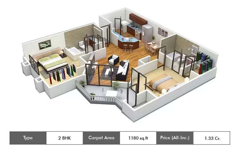 Floor plan for 2 BHK