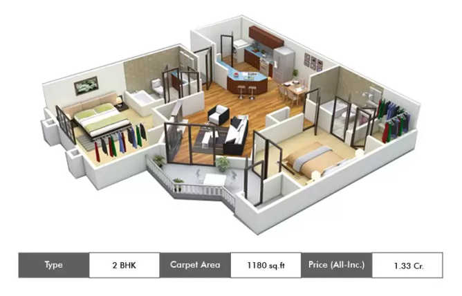 Appaswamy Capella Vadapalani - Floor plan 2 BHK 1180 Sq.ft