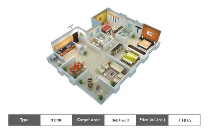 Appaswamy Azure The Oceanic Raja Annamalai Puram - Floor plan 3 BHK 3684 Sq.ft