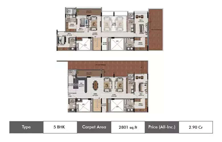 Floor plan for 5 BHK