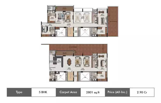 Casagrand Millenia Mogappair - Floor plan 5 BHK 2801 Sq.ft