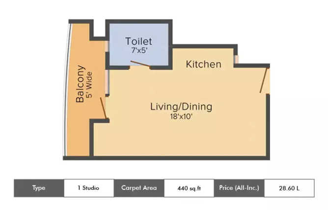 Supertech Eco Suites Sector 137 - Floor plan Studio 440 Sq.ft