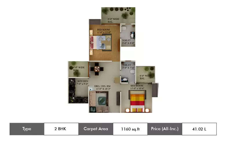 Floor plan for 2 BHK