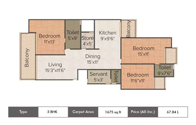 Floor plan for 3 BHK