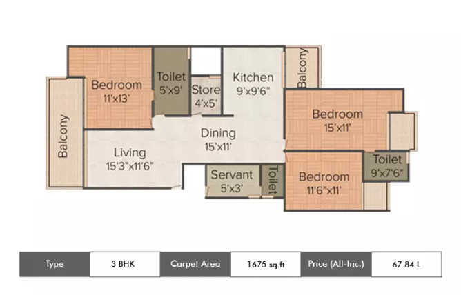 Amrapali Centurian Park Low Rise Techzone IV Greater Noida W - Floor plan 3 BHK 1675 Sq.ft
