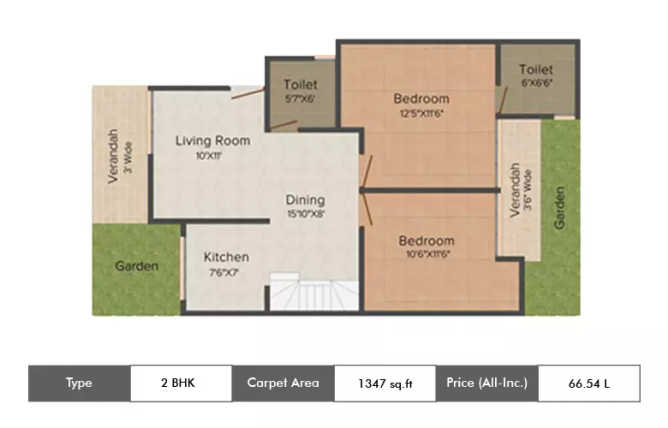 Supertech Oxford Square Sector 16B Greater Noida W - Floor plan 2 BHK 1347 Sq.ft