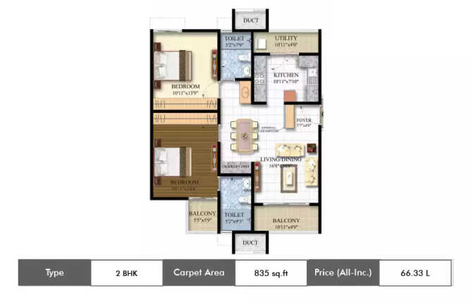 Shriram Luxor Chikkagubbi - Floor plan 2 BHK 835 Sq.ft
