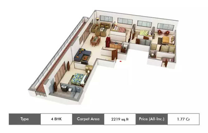 Amanora Future Towers Hadapsar - Floor plan 4 BHK 2219 Sq.ft