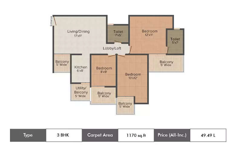 Floor plan for 2 BHK