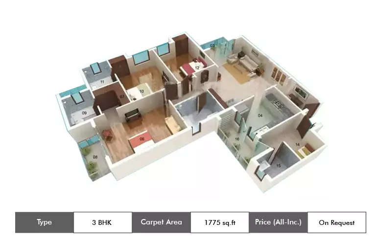 Floor plan for 3 BHK