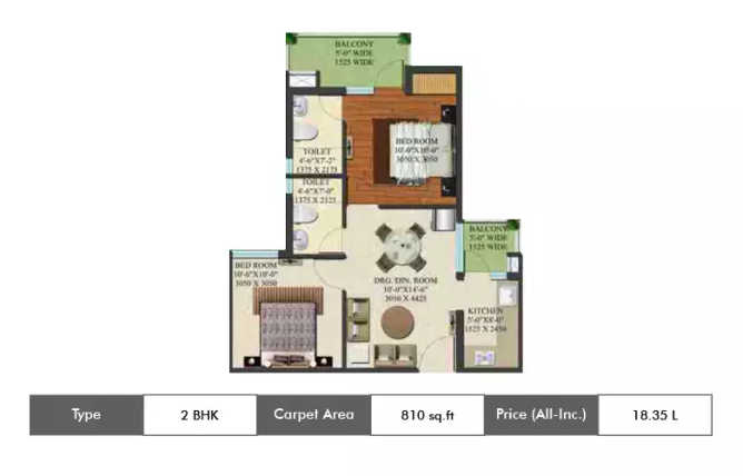 Supertech Shaan Sector 4 Greater Noida - Floor plan 2 BHK 810 Sq.ft