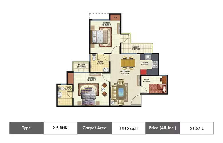 Floor plan for 2.5 BHK