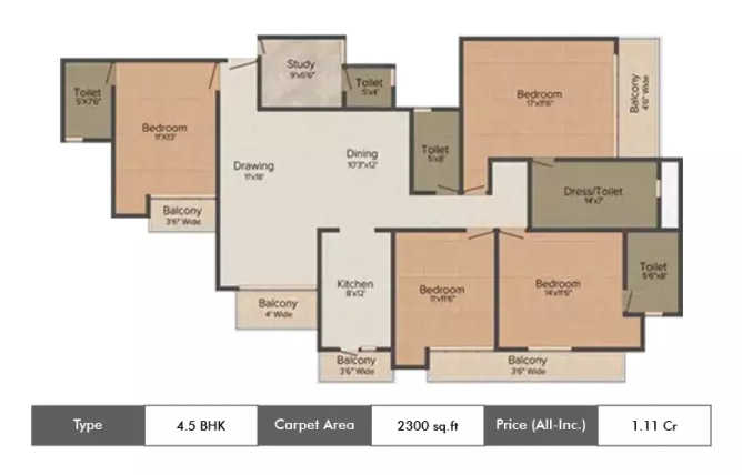 Amrapali Zodiac Sector 120 - Floor plan 4.5 BHK 2300 Sq.ft