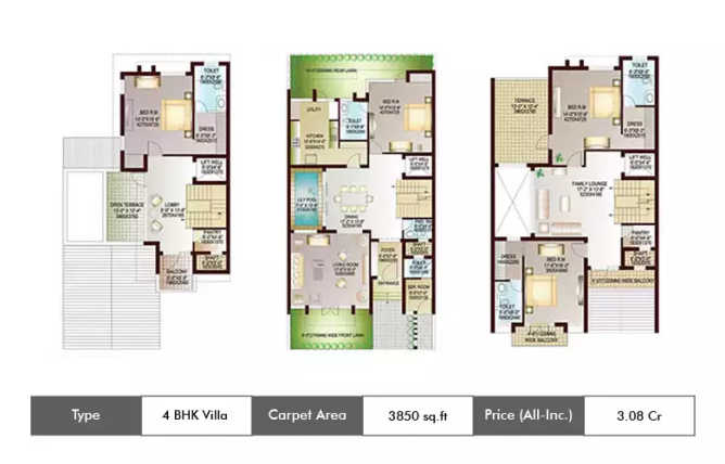 Jaypee Kingswood Oriental Sector 128 - Floor plan 4 BHK 3850 Sq.ft