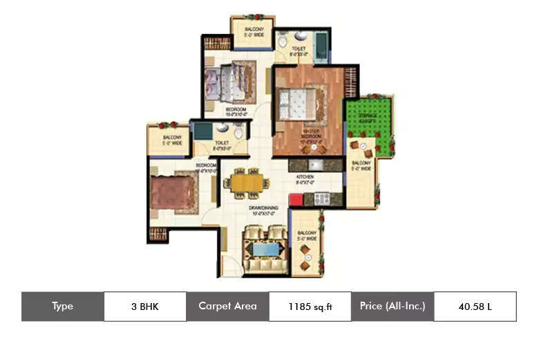 Floor plan for 3 BHK