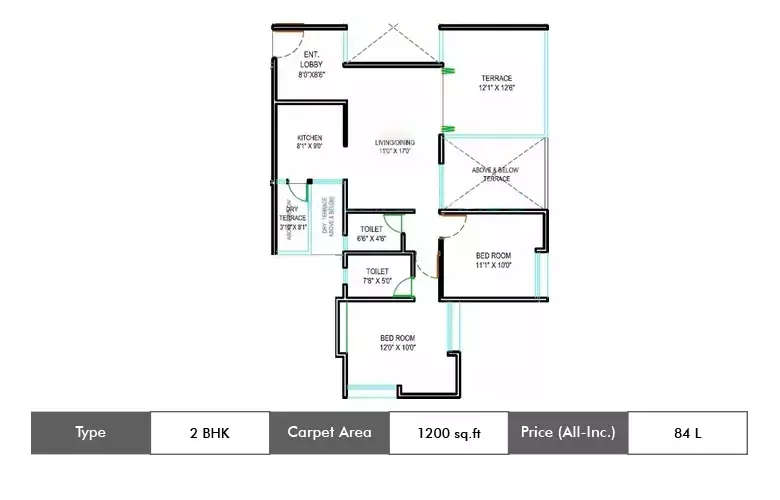Floor plan for 2 BHK