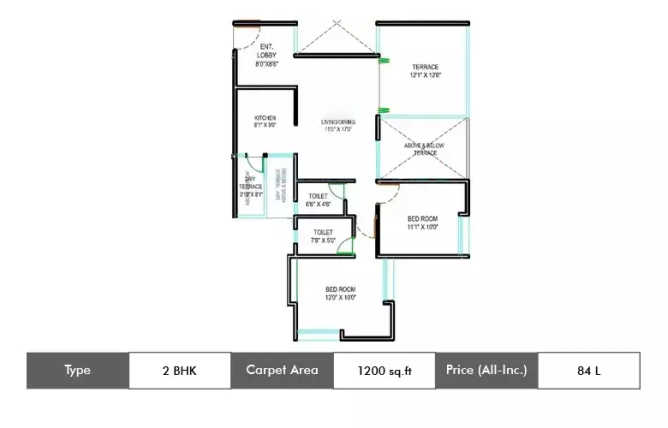 Majestique Navkaar Kondhwa - Floor plan 2 BHK 1200 Sq.ft