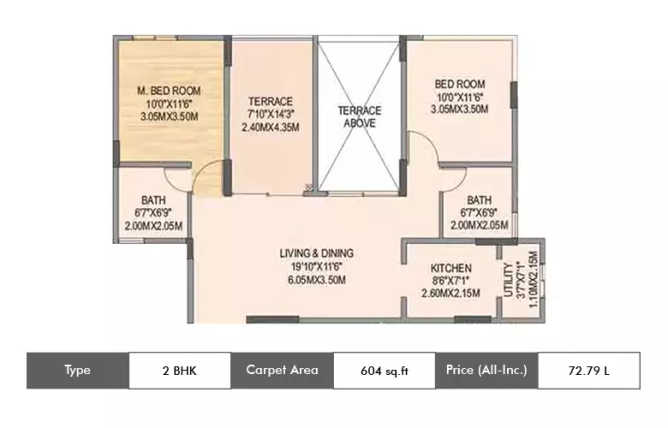 Geras Misty Waters Keshav Nagar - Floor plan 2 BHK 604 Sq.ft