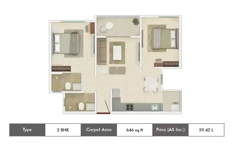 Floor plan for 2 BHK