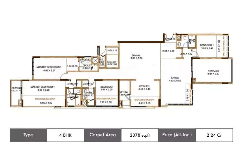 Floor plan for 4 BHK
