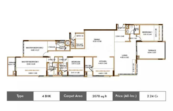 Kolte Patil 24K Atria Pimple Nilakh - Floor plan 4 BHK 2078 Sq.ft