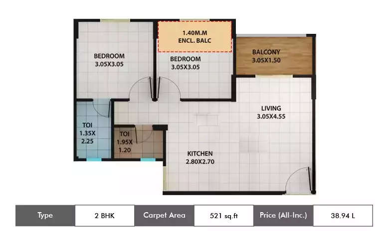 Floor plan for 2 BHK