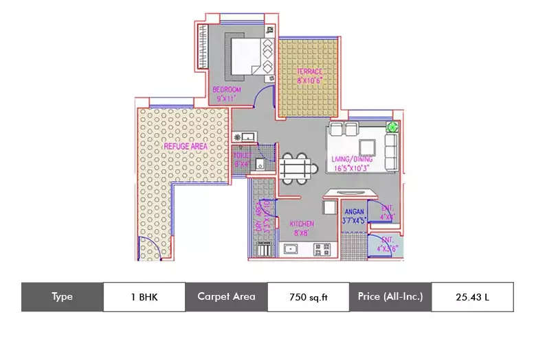 Floor plan for 1 BHK