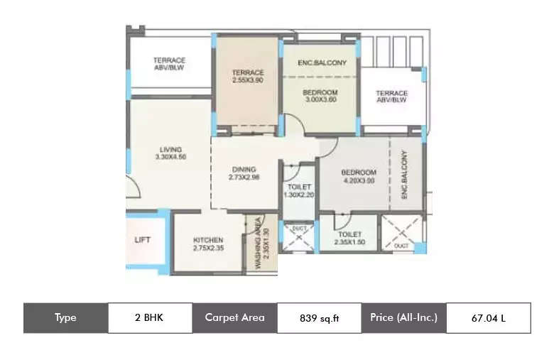 Floor plan for 2 BHK