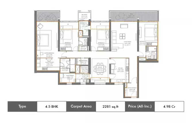 Panchshil Realty Towers Kharadi - Floor plan 4.5 BHK 2281 Sq.ft