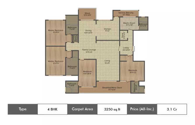 Panchshil One North Hadapsar - Floor plan 4 BHK 3250 Sq.ft