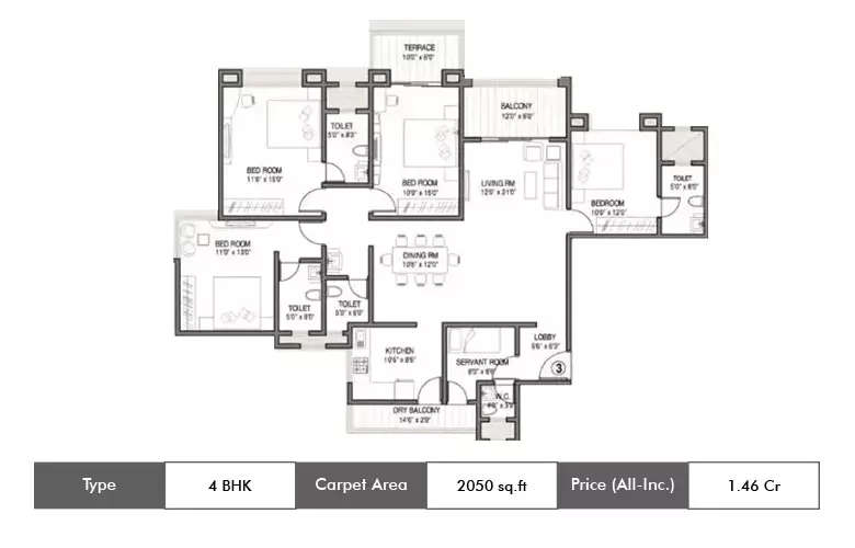 Floor plan for 4 BHK