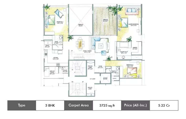 Floor plan for 3 BHK