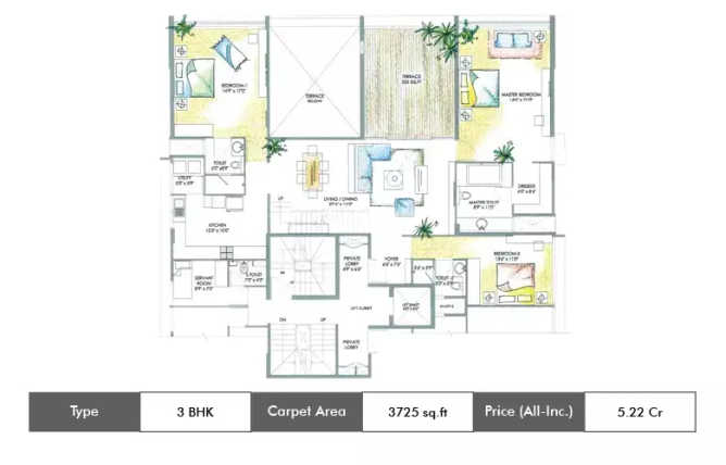 Marvel Claro Gultekdi - Floor plan 3 BHK 3725 Sq.ft