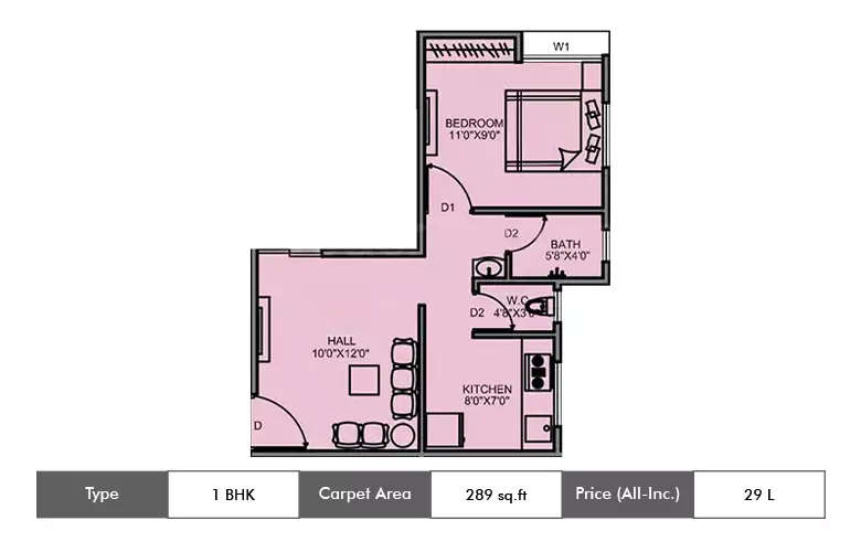 Floor plan for 1 BHK