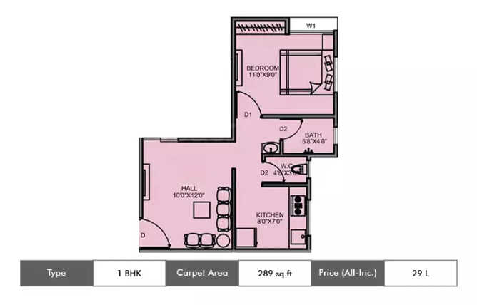 Majestique Aqua Fursungi - Floor plan 1 BHK 289 Sq.ft