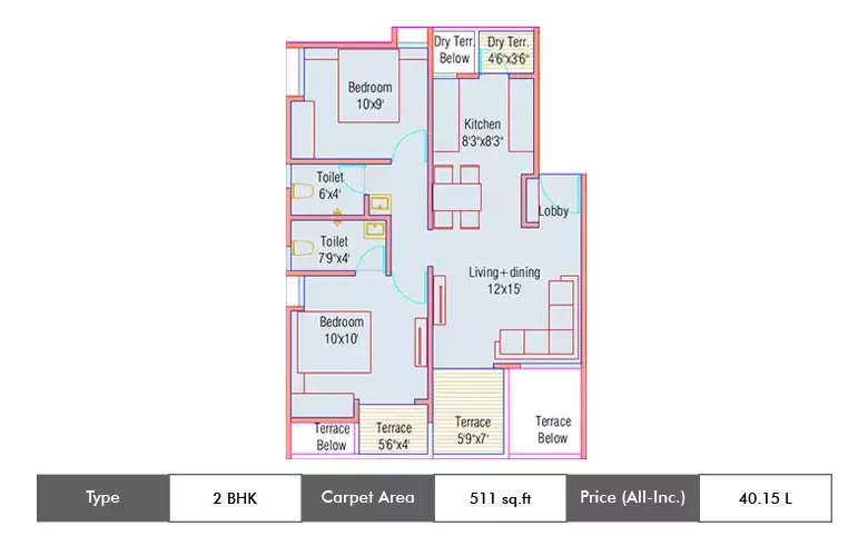 Floor plan for 2 BHK