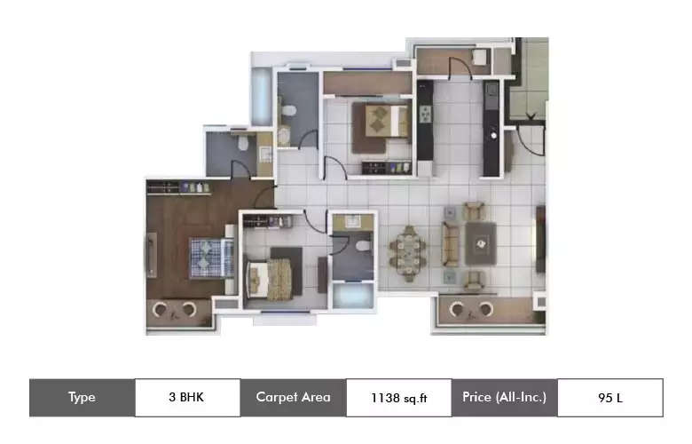 Floor plan for 3 BHK