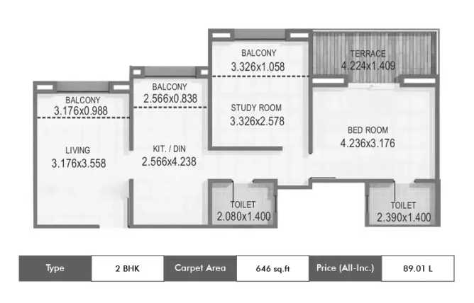 Kumar Priyadarshan Pashan - Floor plan 2 BHK 646 Sq.ft