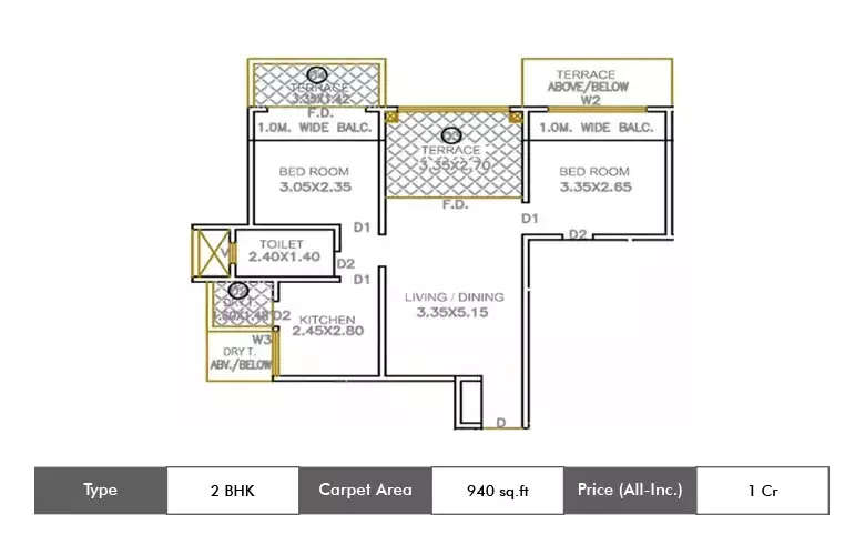 Floor plan for 2 BHK