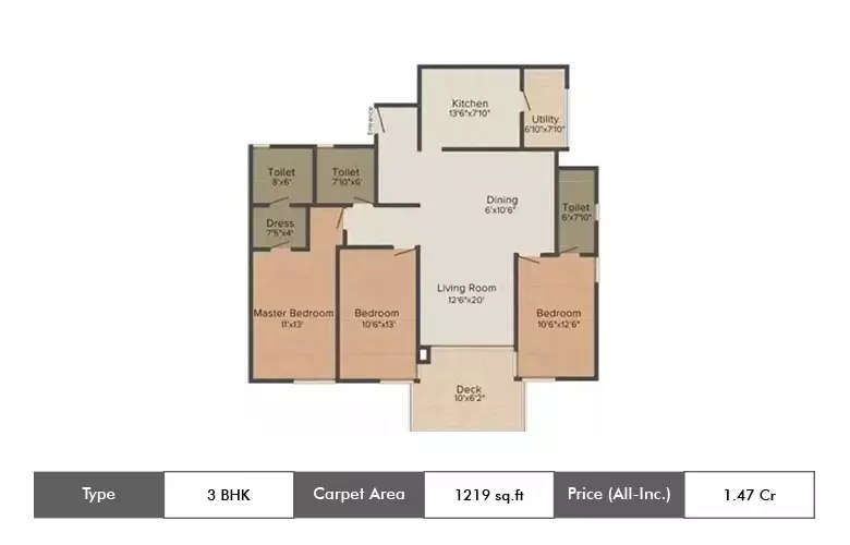 Floor plan for 3 BHK