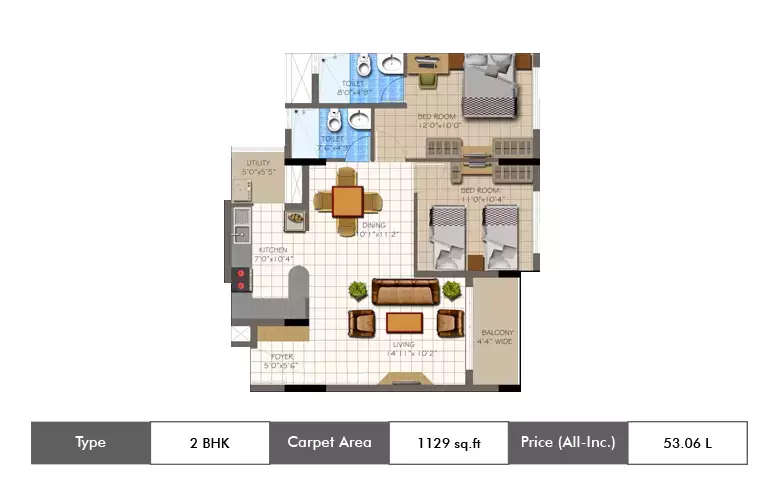 Floor plan for 2 BHK