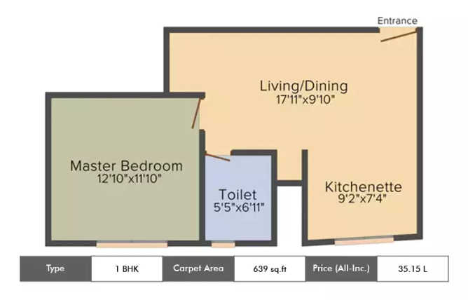 Kolte Patil Mirabilis Krishnarajapura - Floor plan 1 BHK 639 Sq.ft
